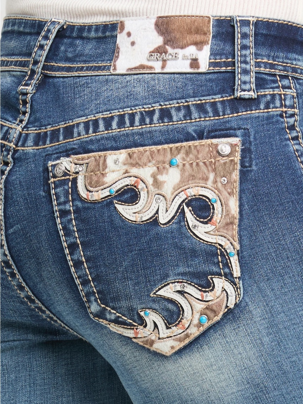 Grace in la Women's Bootcut Jeans with Embroidered Pocket - Picture 3 of 4